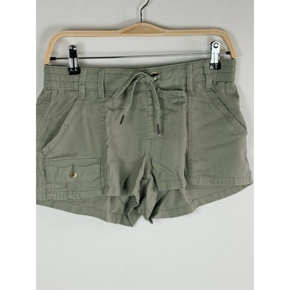 Happily Grey Sage Green Linen Blend Shorts Womens M Casual Drawstring Coastal